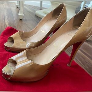 Christian Louboutin Tan Peep-Toe Heels